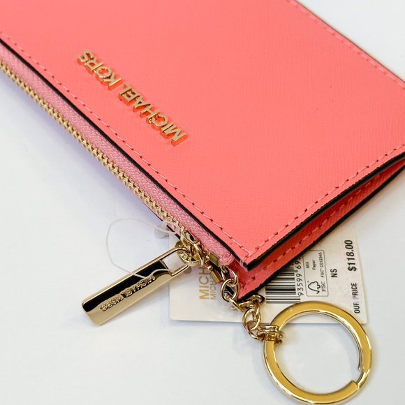 Michael Kors Jet Set Travel Small Coin Pouch ID Key Holder Wallet Grapefruit - Picture 11 of 11